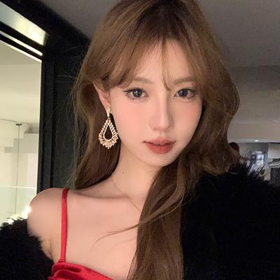 Korean Water Drop Hollow Light Luxury High-end Stud Earrings Super Flash Temperament Fashion Versatile Annual Dinner Exquisite Earrings Women