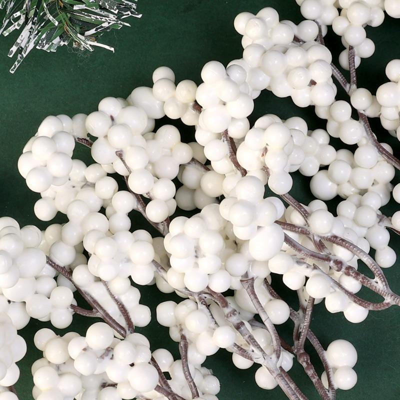 4 Styles White Berry Picks Multiple Heads Holly Berries Stems Branches for Christmas Wedding Winter Decoration Xmas Ornaments