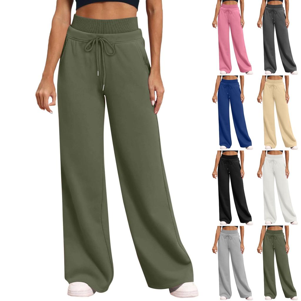 Women's Solid Color High Waisted Pants, Loose Fit Sweatpants, Straight Leg Pants