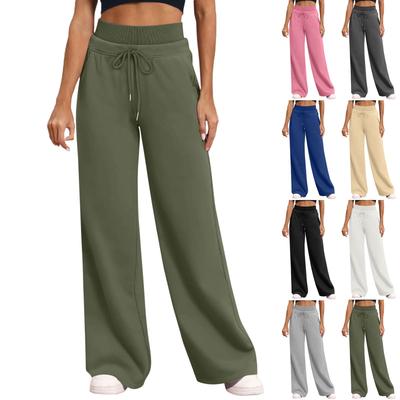 Women's Solid Color High Waisted Pants, Loose Fit Sweatpants, Straight Leg Pants