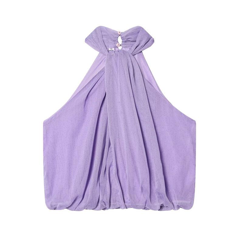 European and American women s clothing INS Internet celebrity popular fashion casual sleeveless neck top XS фиолетовый