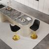 Taburete de bar regulable en altura, juego de 2, giratorio 360 grados, respaldo con cuero PU negro, patas de metal dorado. Para islas de cocina y barras de bar.