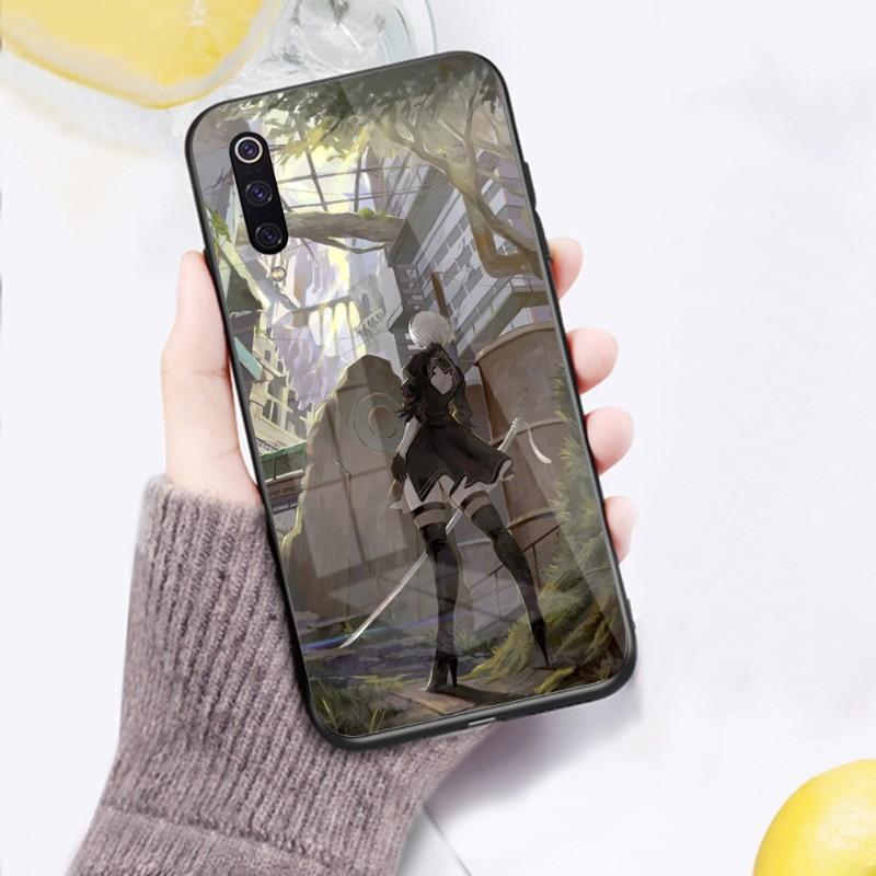 Cute Girl Nier Automata Phone Case For Xiaomi 12 11T 10 9 Redmi Note 11 10 10S Pro Redmi 9 9A 8 Black PC Glass Phone Cover