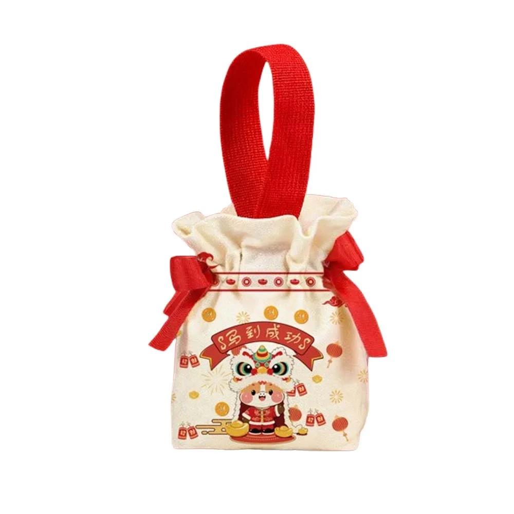 Cartoon 2026 New Year Gift Bag Chinese Style Canvas Horse Year Handbag Bag Portable Large Capacity Fashion Wedding Candy Bag