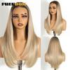 FREEDOM Straight Synthetic Lace Front Wigs For Women 9x6 Pre Plucked Layerd Wig 24" Ombre Brown Wear And Go Glueless Lace Wigs