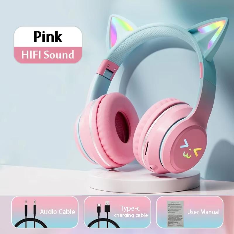 Słuchawki RGB Glow Bezprzewodowe Słuchawki 5.3 Kocie Uszy Bluetooth Słuchawki Sportowe Bluetooth Odtwarzacze MP3 Mikrofon Wyprzedaż Zestaw Słuchawkowy Gamer
