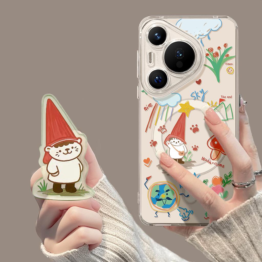 Mobile phone case with bracket is suitable for Huawei pura90promax graffiti cat 80ultra magnetic suction 70 + summer cover.