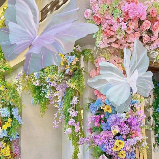 Faux Silk Yarn Artificial Butterfly Giant Gauze Fake Butterfly Prop Large Simulation Tulle Butterfly Display for Photography Prop Wedding Decoration
