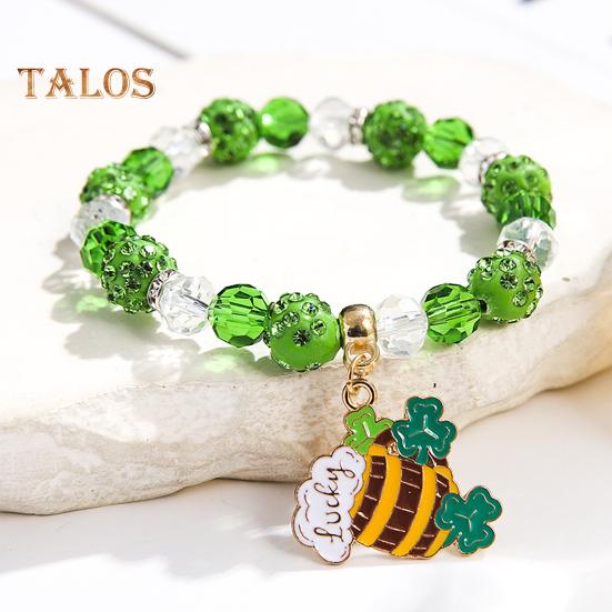 Shamrock Bracelet St. Patricks Day Irish Beaded Jewelry with Glass Beads And Charms Lucky Charm Bracelet for Festive Celebrations Elastic Clover