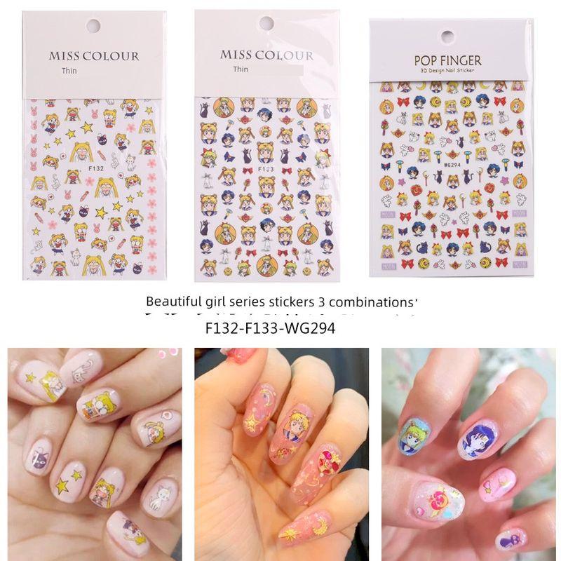 

Internet Celebrity Peach Heart Nail Stickers Fresh White Heart Asterism Decals Fingernail Decoration Stars Heart Heart Stickers Beautiful girl Series 3 combination
