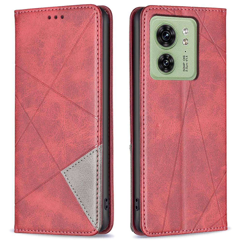 

Card Holder Shell for Motorola Edge 40 5G Cell Phone Case Imprinted Line Stand Leather Phone Cover Red