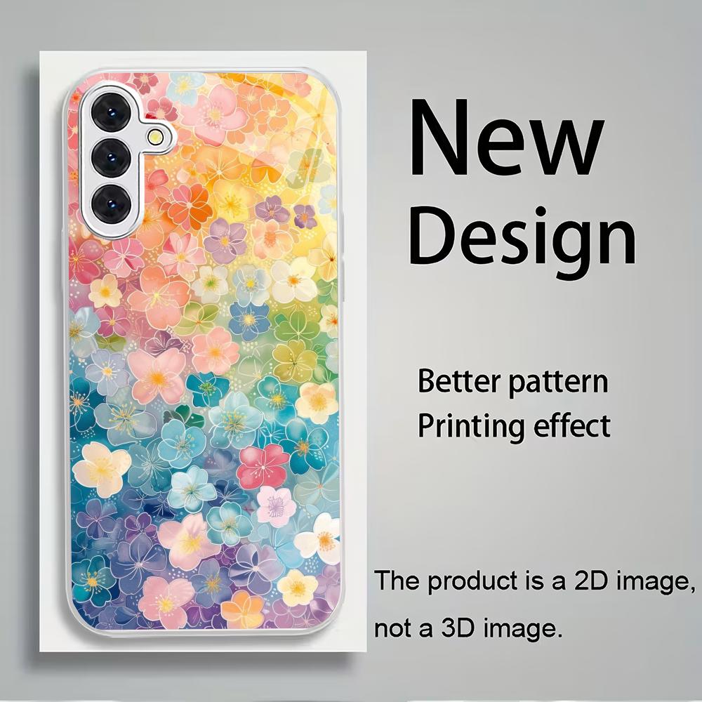 Colorful flower pattern silver plated glass phone case suitable for Samsung GalaxyS26 S25 S24 S22 S21 S20FE/Ultra/Plus anti drop