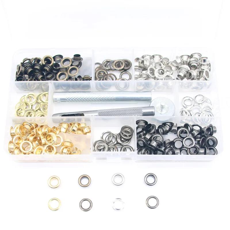 200sets Metal Eyelet Grommet Punch Installer Tool Set for Belt Clothes Canvas Curtains Shoes Tent Tarpaulins Pliers Set 6mm