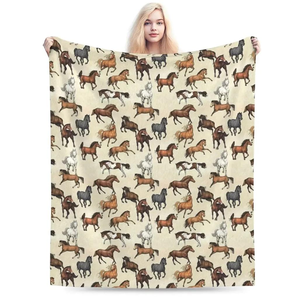 Sunset Horse Pattern Blankets Soft Warm Flannel Throw Blanket Bedding for Bed Living Room Picnic Travel Home Sofa
