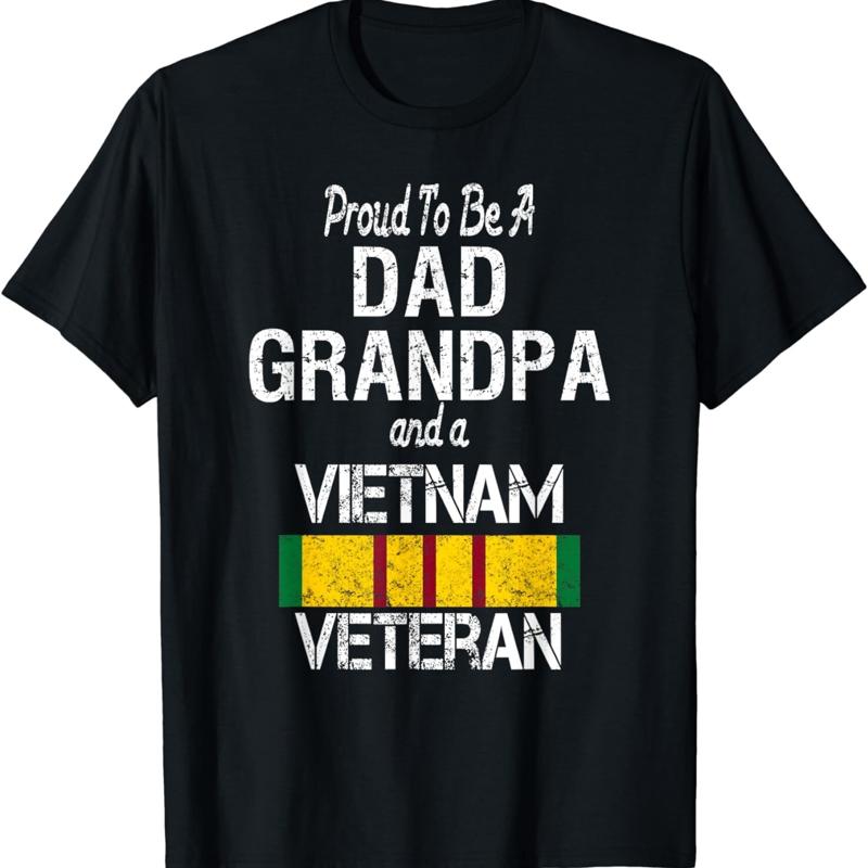 Proud Dad Grandpa Vietnam Veteran Vintage US Military Vet T Shirt S
