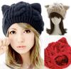 [lunar.maria] Warm Knit Hat with Ears, Beret, Knit Cap for Women, Knitted Beanie (Navy)