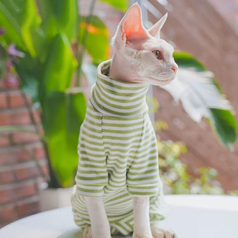 Warm Sphynx Cat Clothes Soft Cat Striped Jumpsuit Hairless Cat Base Shirt  For Autumn Winter