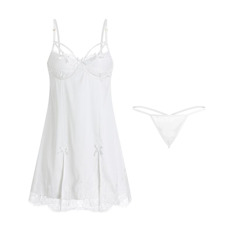 Sexy Satin Split Open Back Passion Suspender Nightdress Home Suit