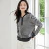 Han Du Yi She Wool Blend Crochet Hooded Striped Sweater