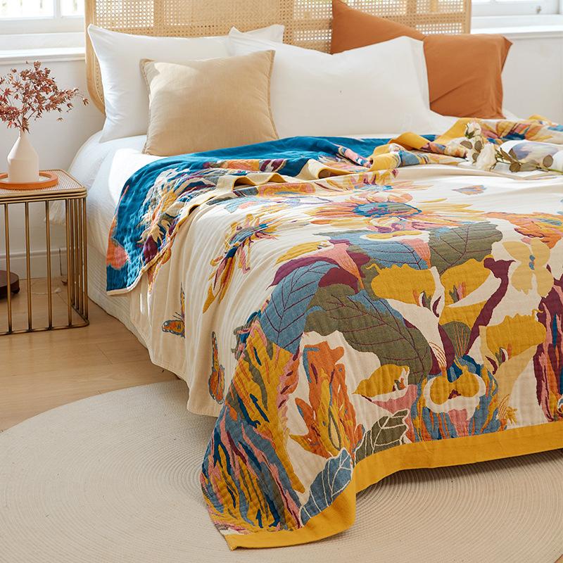 National Trend Four-layer Thickened Cotton Gauze Throw Blanket Towel Quilt Summer Air Conditioning Quilt Sofa Cover Blanket Single Double Bed Cover