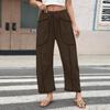 Women's Wide Leg Pants With High Waisted Straight Leg And Spliced Pocket Casual Pants