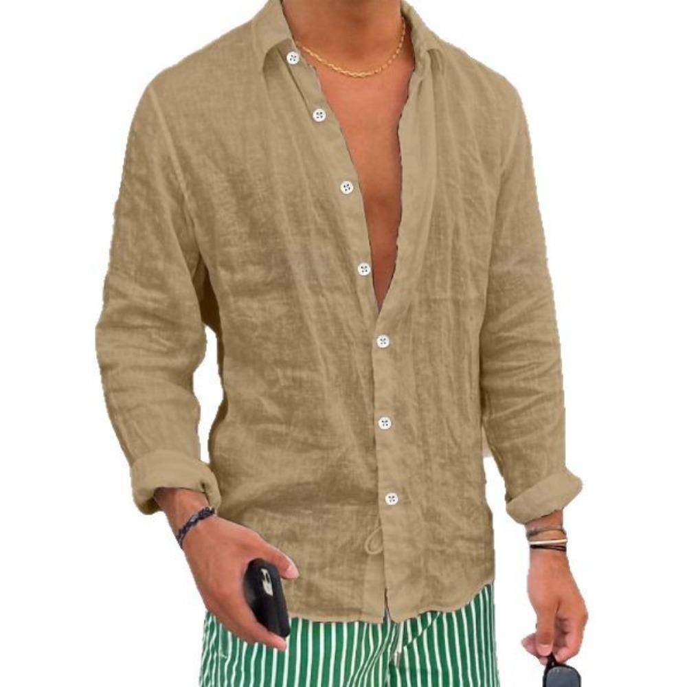 Camicia da uomo Camicia in lino Camicia estiva Camicia da spiaggia Monocolore Casual Quotidiana A maniche lunghe Con colletto Abbigliamento Primavera/Estate
