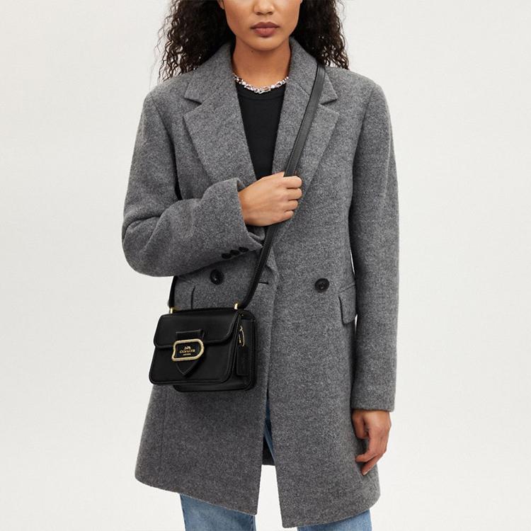 Coach Morgan 18 Solid Color Logo Flap Small Calfskin Square Shoulder Crossbody Bag Women Bags Black CO924-IMBLK