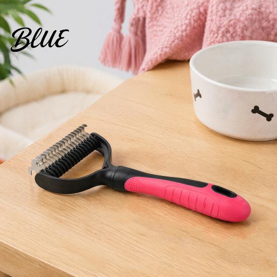 Dematting Comb for Dogs And Cats Double-Sided Pet Grooming Brush Stainless Steel Cat Undercoat Rake with Dog Brush Thick Fur Non-Slip Handle