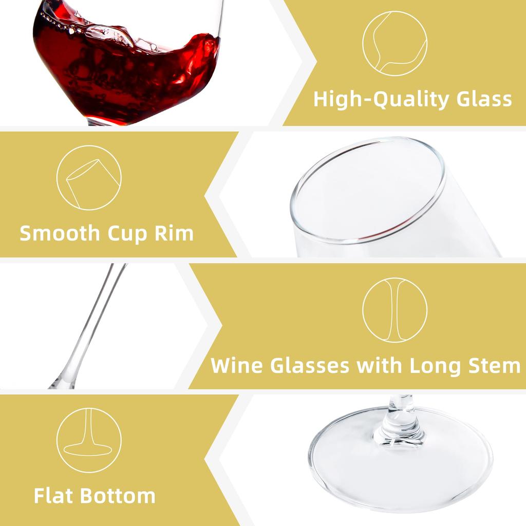 Wine Glasses Set of 6, Clear Red/White Wine Glasses, Long Stem Wine Glasses for Party, Wedding and Home