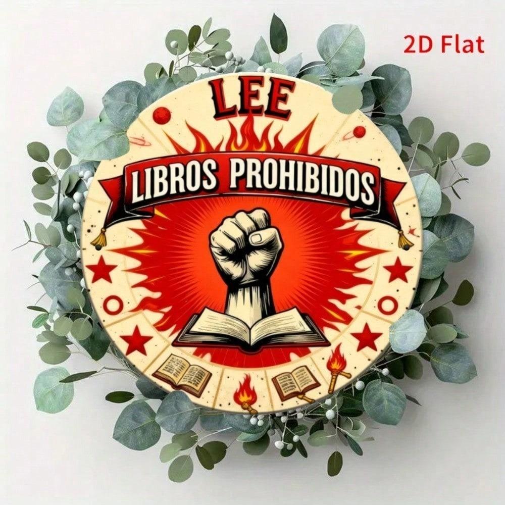 Vintage No Books Allowed Round Metal Sign Boho Wall Decor Funny Library Office Gift