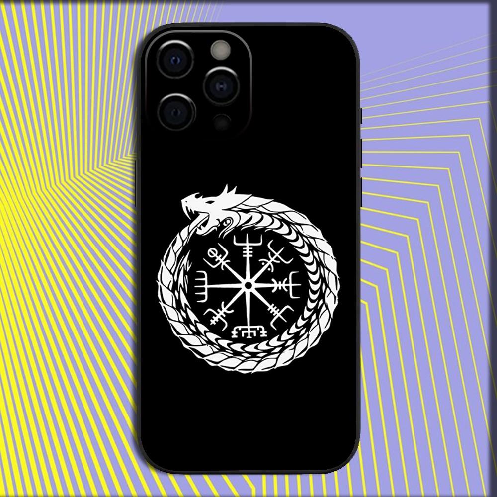 

V-Viking V-Vegvisir Логотип Чохол для телефону Для iPhone 16,15,14,13,12,11,Pro,X,XS,Max,XR,Plus,Mini М який Чорний Чохол iPhoneX