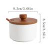 Ceramic Seasoning Jar with Wooden Spoon and Lid Kitchen Spices Storage