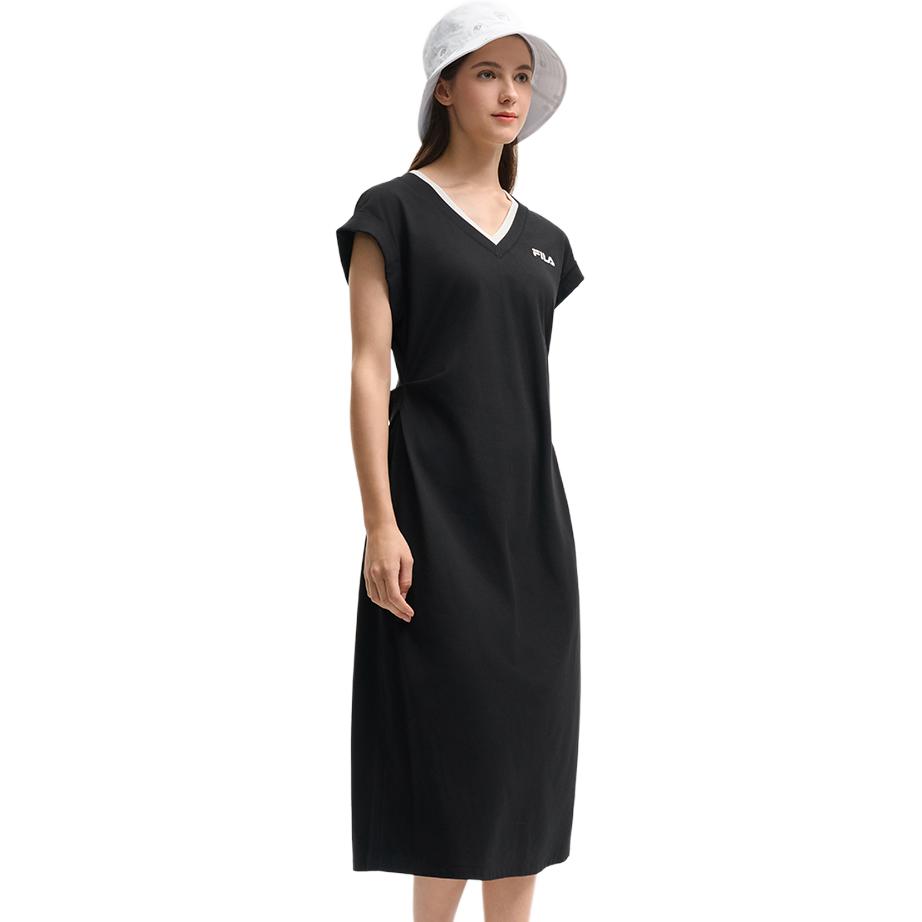 Fila Heritage V-Neck Fashion Versatile Sleeveless Dress Women Dresses Black F11W528303F-BK