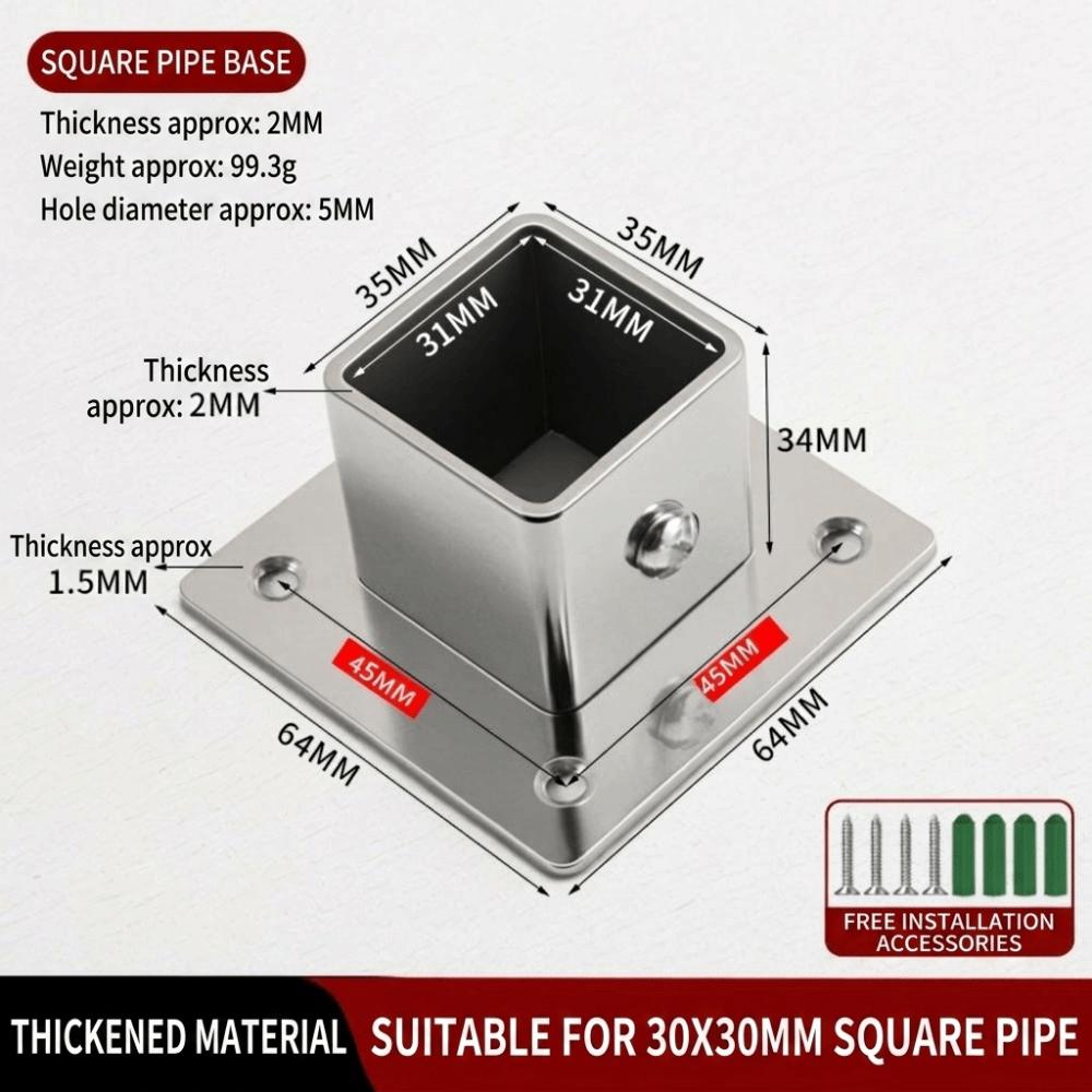 20/25/30/40mm Square Tube Connector Set Stainless Steel Elbow Corner Joint New Flange Base  Fence
