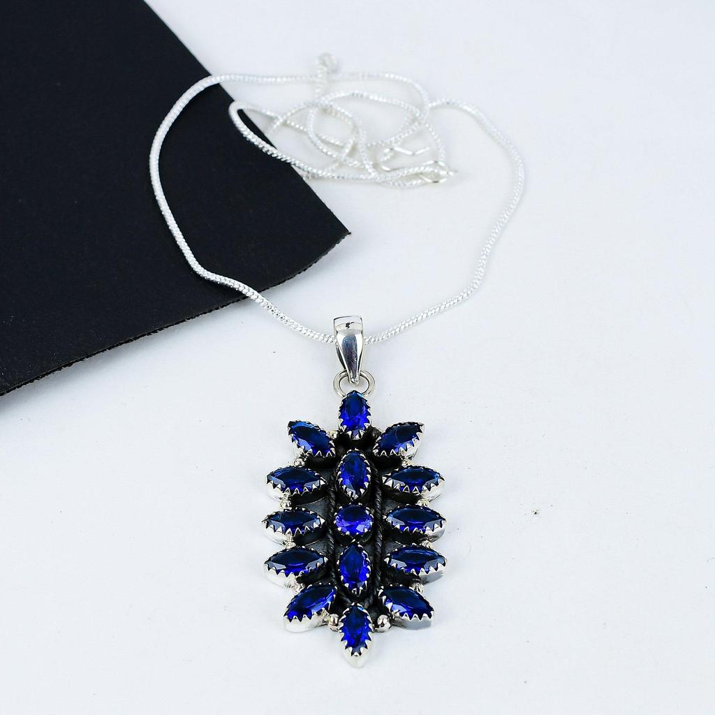 London Blautopas Edelstein Handgefertigt 925 Sterling Silber Elektroform Blume Halskette, London Blautopas Silber Für Ehefrau Unisex Anhänger Verlobungsgeschenke
