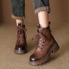 Johnature Genuine Leather Women's Shoes Versatile Lightweight Anti Slip Thick Heel Short Boots