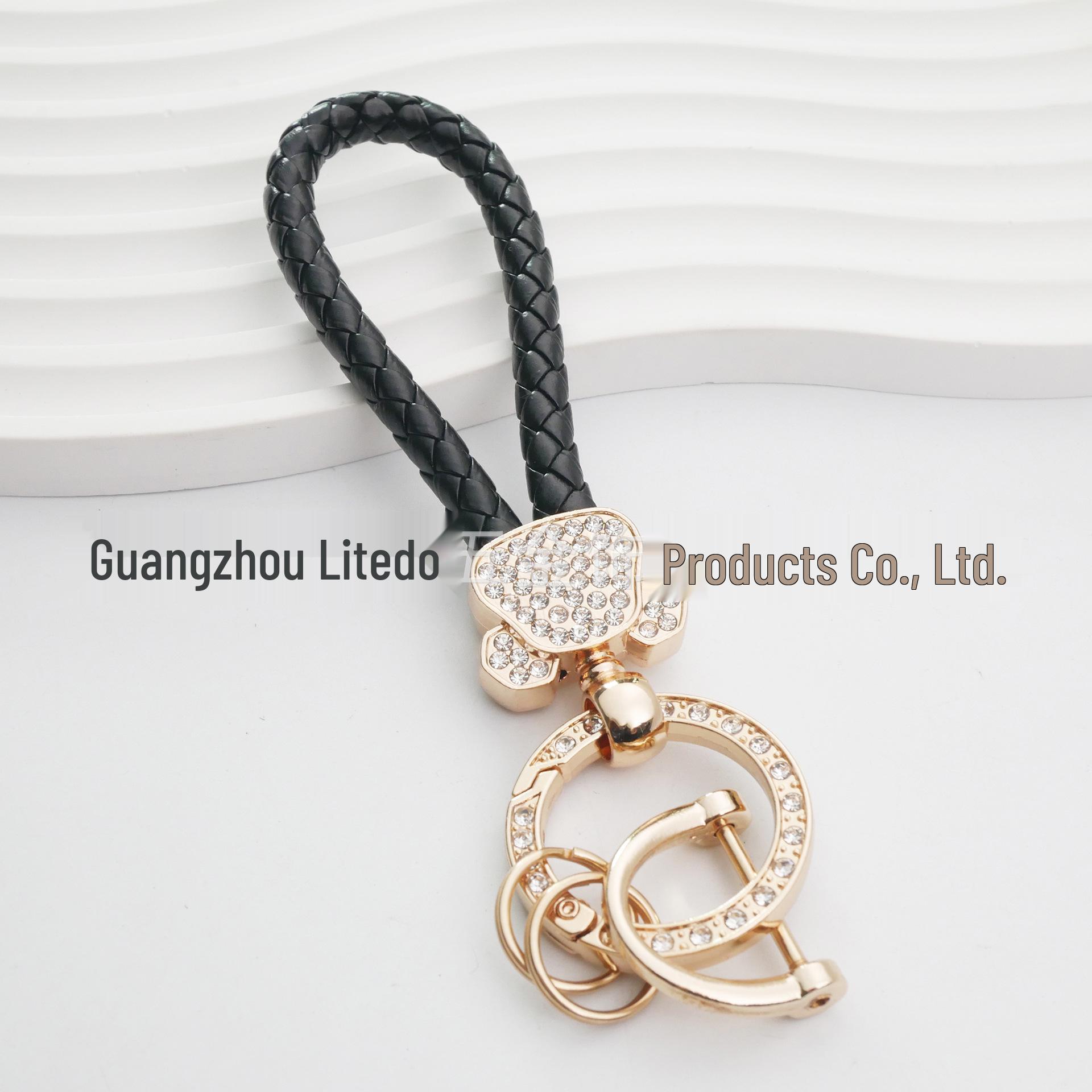 Stylish Rhinestone Bear Leather Keychain Ornament for Girls Diamond Bear