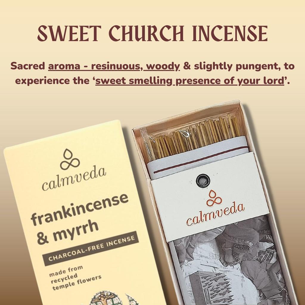 Calmveda Church Frankincense and Myrrh Incense - 80 Sticks, Charcoal Free
