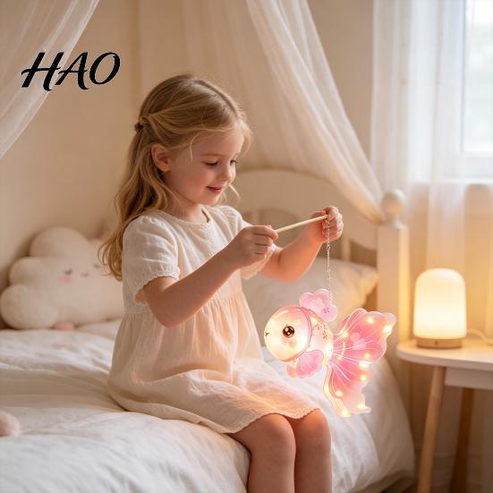 Parent Child Handicraft Activity DIY Mid Autumn Goldfish Lantern Kit for Kids, Handheld Glowing Fish Paper Lamp Soft LED String Light with Traditional