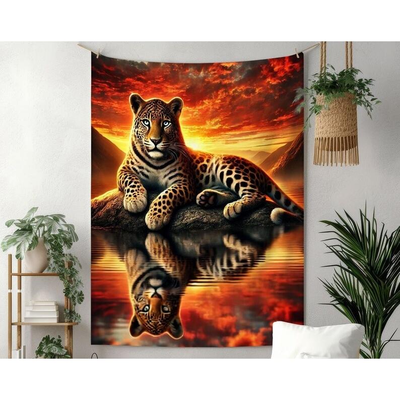 Fiery Red Sunset Leopard Print tapestry 75x100 чёрный