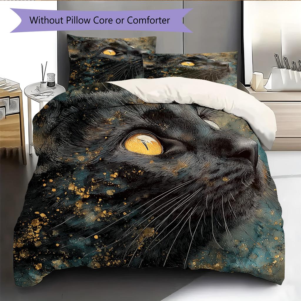 Black Cat Pattern Bedding Quilt Set  Home Decoration  Gift (1 * Duvet Cover + 2 * Pillowcase  Without Core)