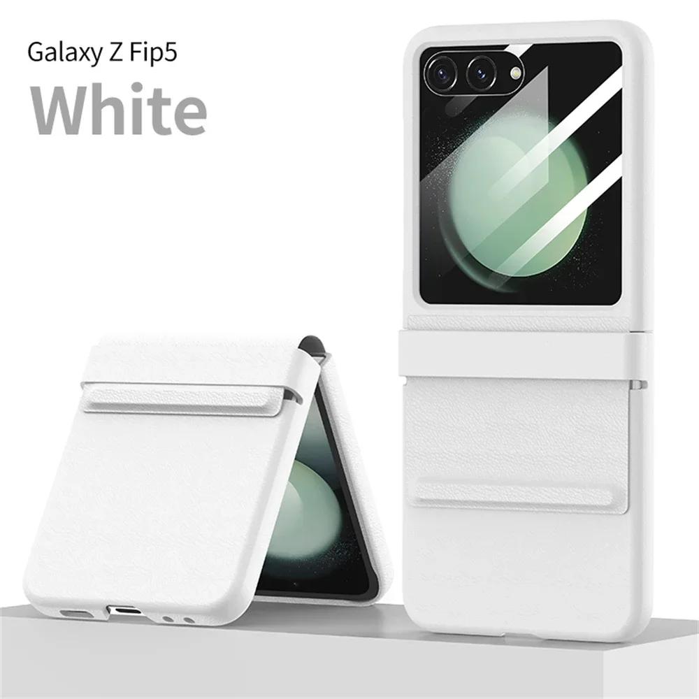 Lyxigt matt läder Färgglat gångjärn för Samsung Galaxy Z Flip 6 5 5G Fodral med spegelfilm Skyddande hopfällbar Stötsäker Fullt skydd