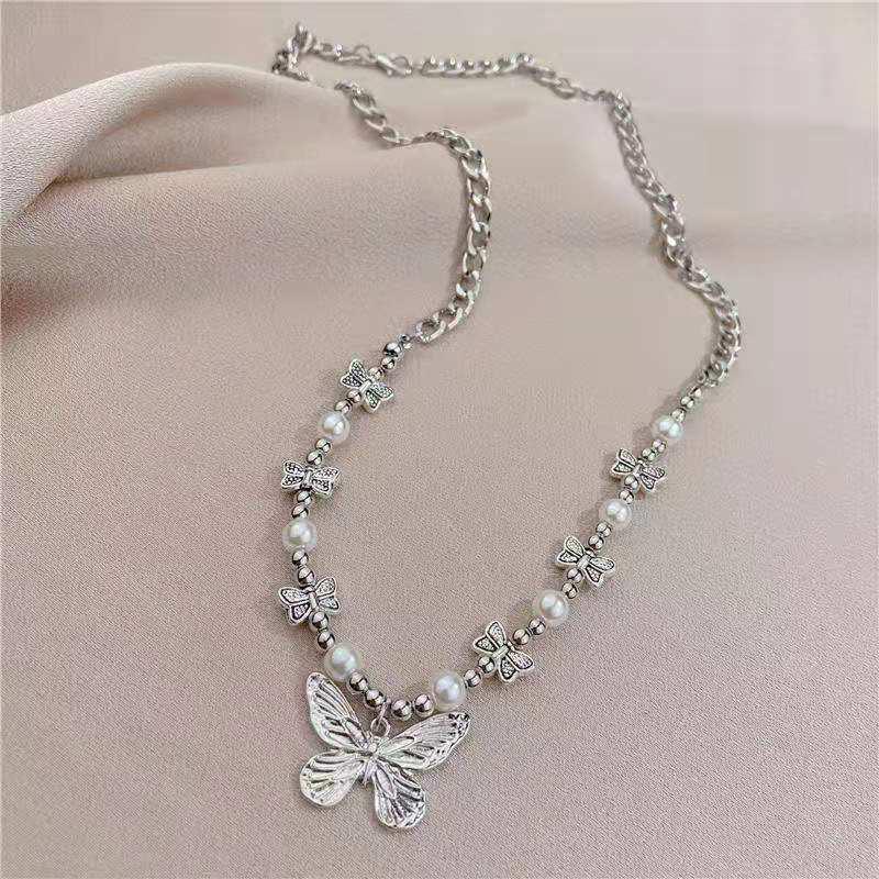 

Европейское и американское модное ожерелье с подвеской в виде бабочки из бисера - милое, ретро, простое, короткая цепочка для женщин