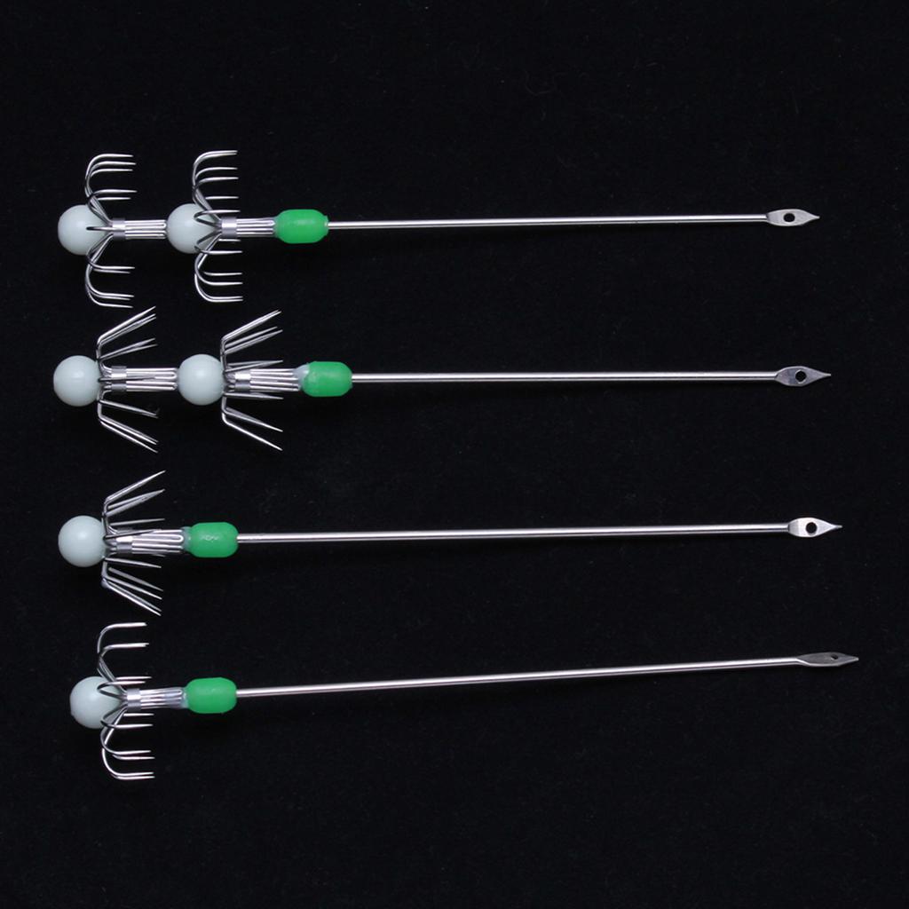 2Pcs Luminous Squid Jig Hooks Double/Single Layer Squid Live Shrimp Hook Stainless Steel Rod Octopus Fishing Hooks