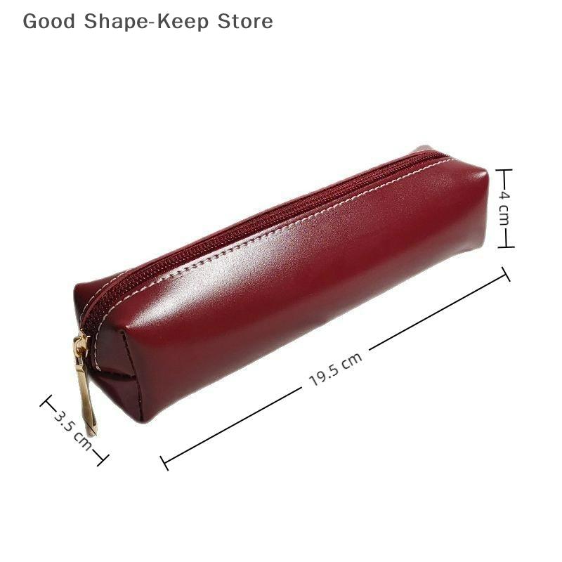 Simple PU Leather Pencil Case Small Portable Makeup Brush Storage Bag Large Capacity Stationery Box for Students School Supplies