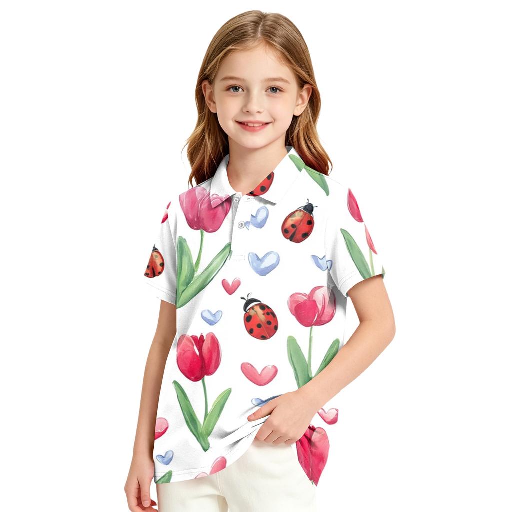 Girls' Polka Dot Print Casual T-Shirt for School Uniform and Everyday Wear