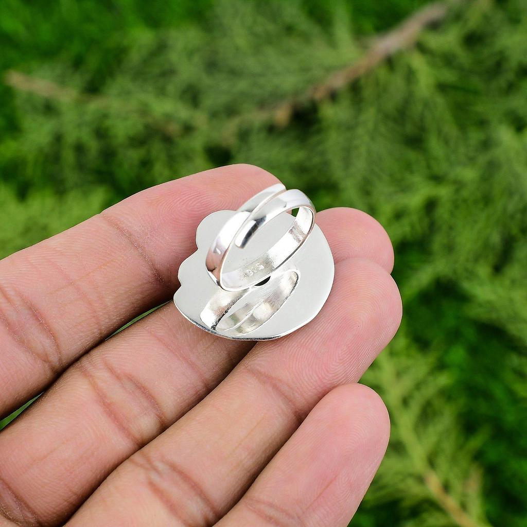 Natural Larimar Gemstone 925 Silver Multi Stone Flower Adjustable Ring For Women