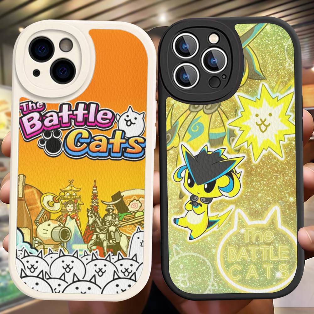 B-Battle Cats Anime Game Leather Phone Case For IPhone 16 15 14 13 12 11 Pro Max Plus Shockproof Cover