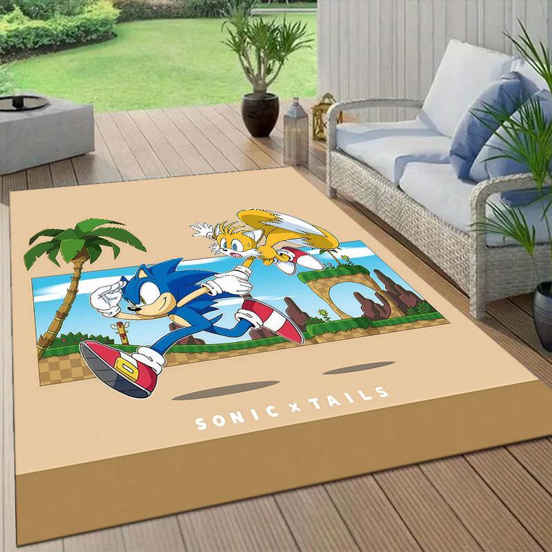 Sonic the Hedgehog Flannel Pattern Square Carpet,Area Rug,Carpet Rug for Living Room Bedroom Sofa Playroom Decor,Non-slip Floor Mat