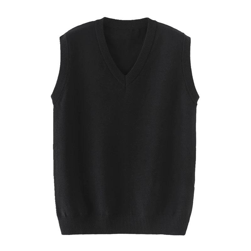 Unisex V-Ausschnitt College-Stil Strickweste - Ärmellos, Einfarbig, Vielseitig